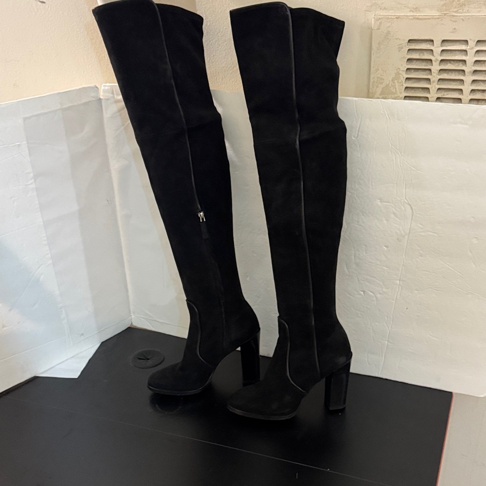 Michael Kors Black Over-the-Knee Boots suede leather high heels OTK